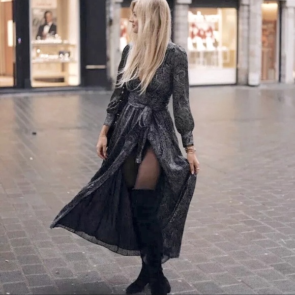 ZARA LONG PRINTED WRAP DRESS - Picture 2 of 12